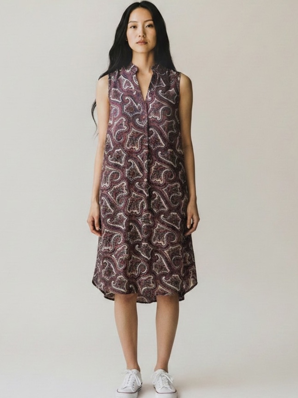 Philosophy Paisley V Neck print pink blue sleeveless casual dress Sz small